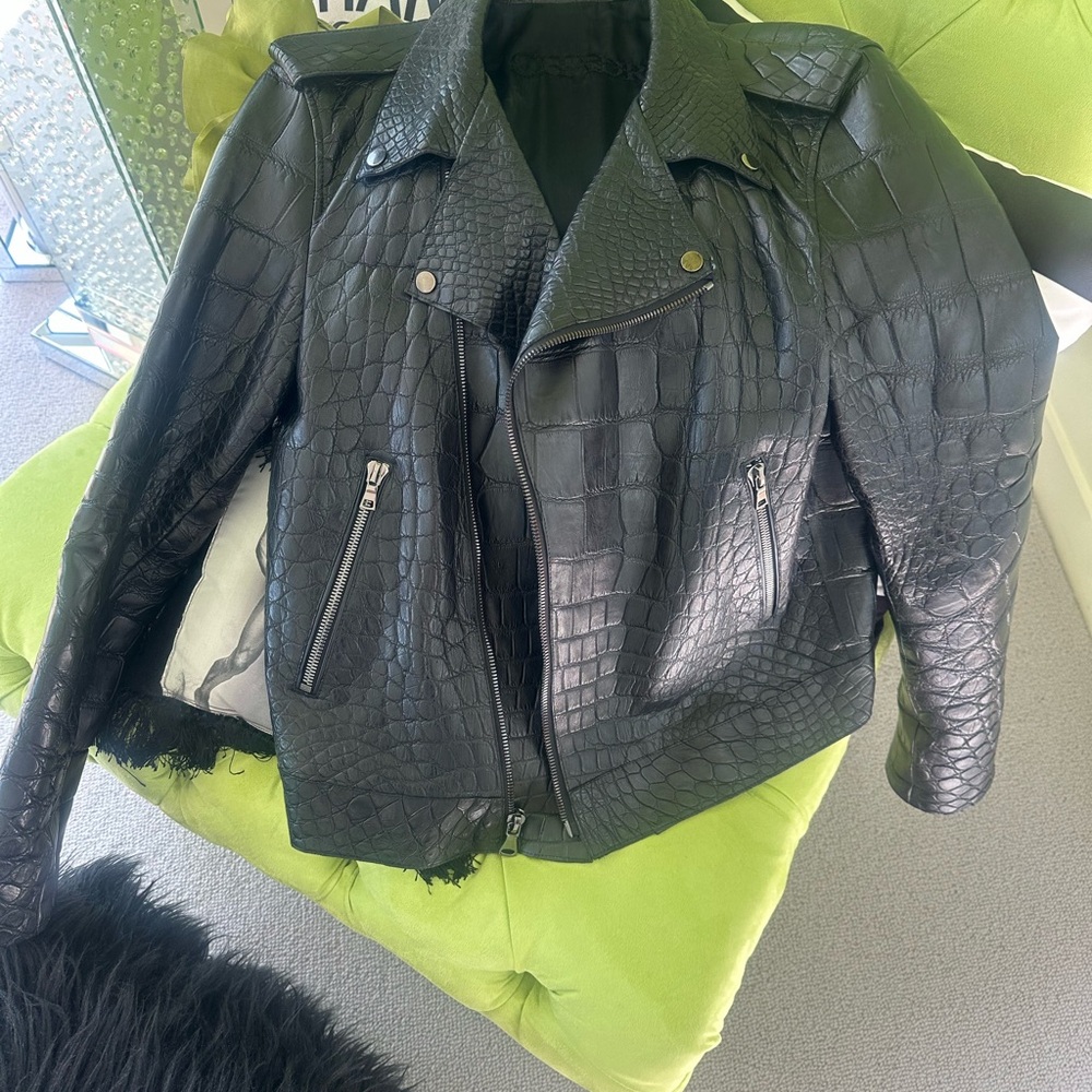 CUSTOM MADE: Black Crocodile-Embossed Leather Jacket